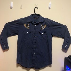 High Noon Western Style Pearl Snap Eagle Embroidered Long Sleeve Button Up Shirt